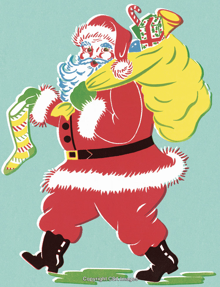 Santa Claus Carrying Gifts with a Stocking in Vibrant Illustration Art