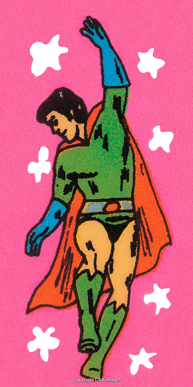 Comic Style Illustration of Hero in Action on Bright Background