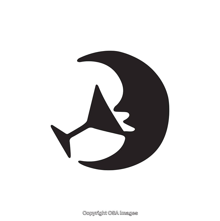 Stylish Icon Featuring Crescent Moon and Martini Glass in Silhouette