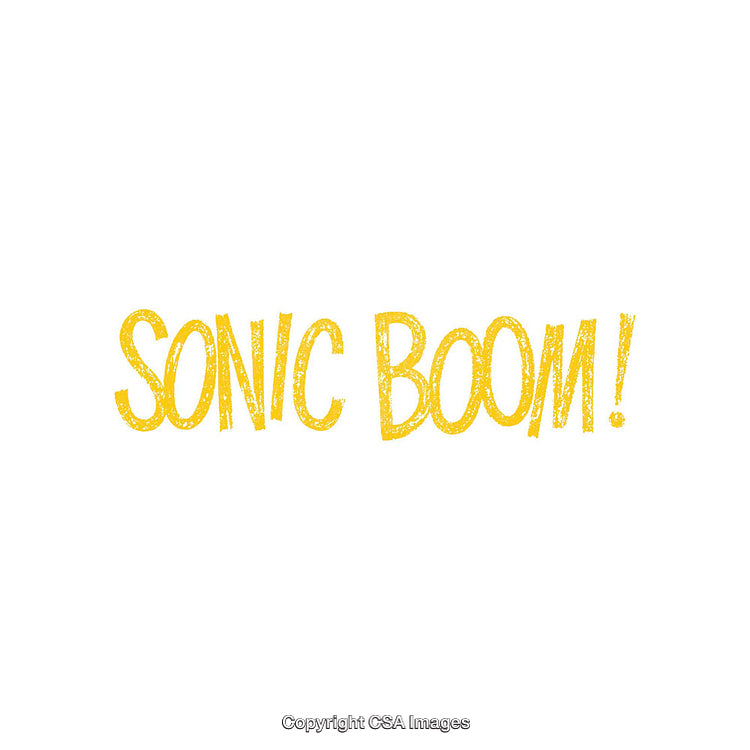 Bold Yellow Typographic Design Saying Sonic Boom on a White Background