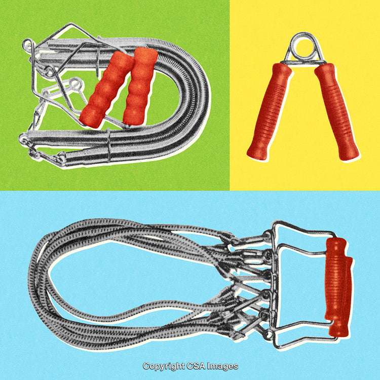 Set of Resistance Bands and Hand Grips on a Vibrant Colorful Background