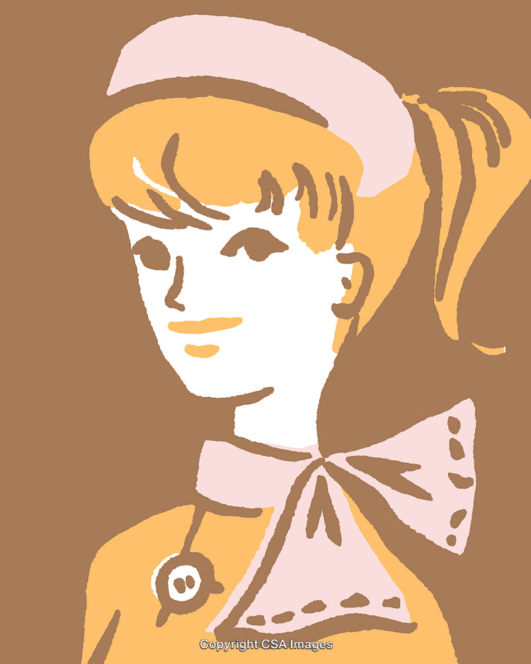Stylized Retro Illustration of a Woman Wearing Fashion Accessories in Pastel Colors