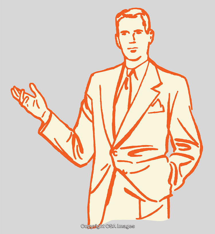 Retro Style Illustration of a Man in Business Attire Gesturing