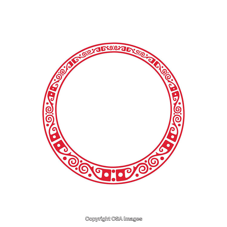 Red Circular Frame with Traditional Ornamental Design on White Background