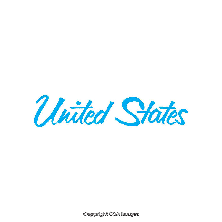 Blue Script Text Depicting United States on a White Background