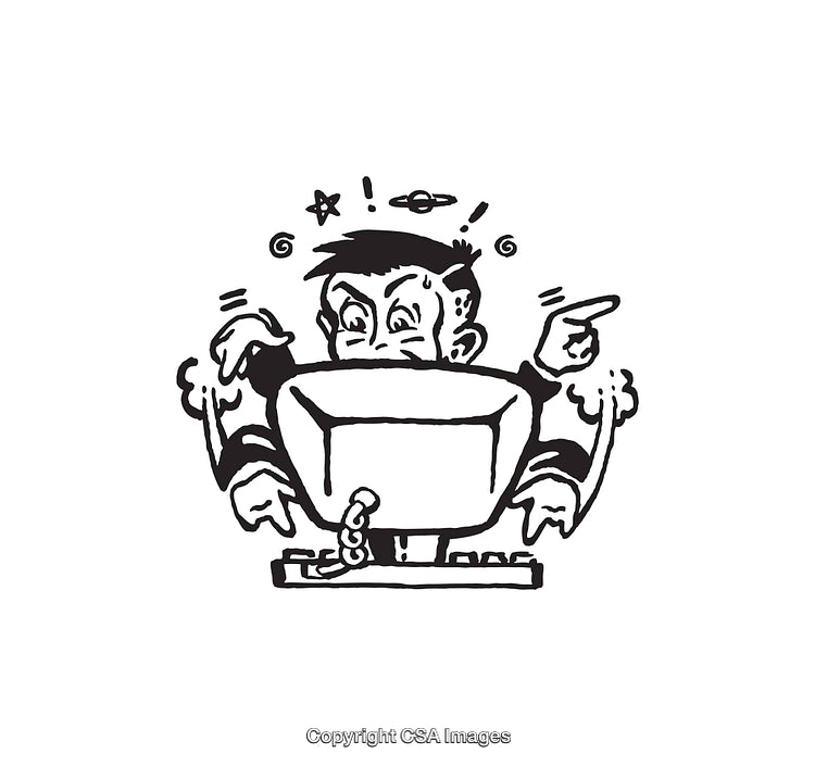 Hilarious Cartoon of Confused Monkey Using Computer in Retro Style Line Art