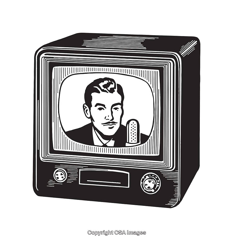 Vintage Television Illustration Featuring a Retro TV Anchor
