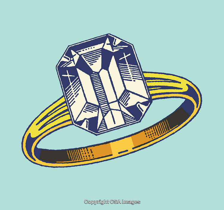 Elegant Line Art Illustration of a Fancy Gemstone Ring on Blue