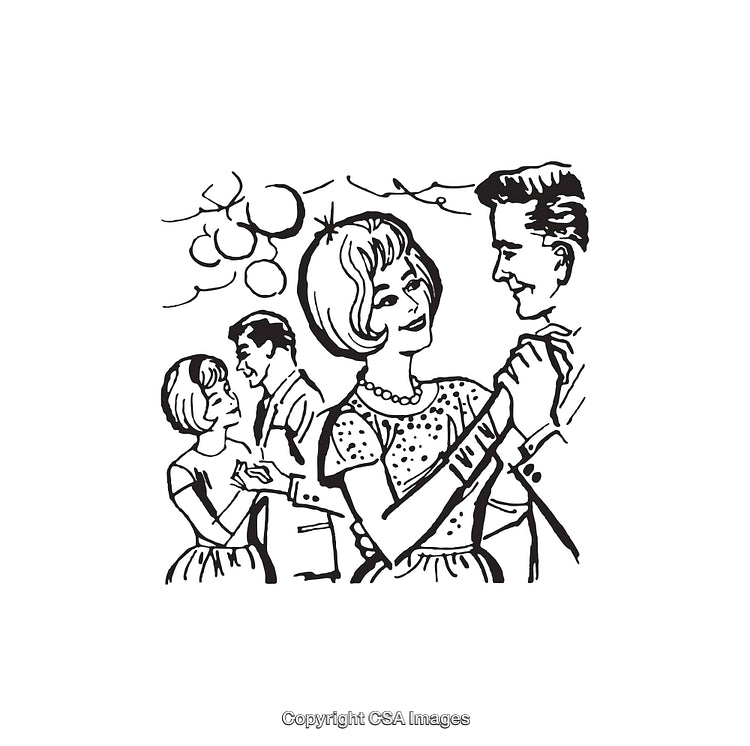 Retro Illustration of Couples Dancing at a Festive Holiday Party