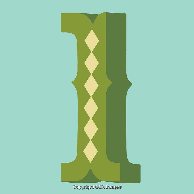 Stylized Green Number One With Argyle Pattern and Colorful Background