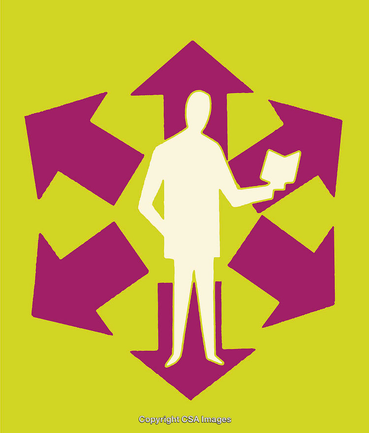 Conceptual Illustration of Decision-Making and Directions in Vibrant Color