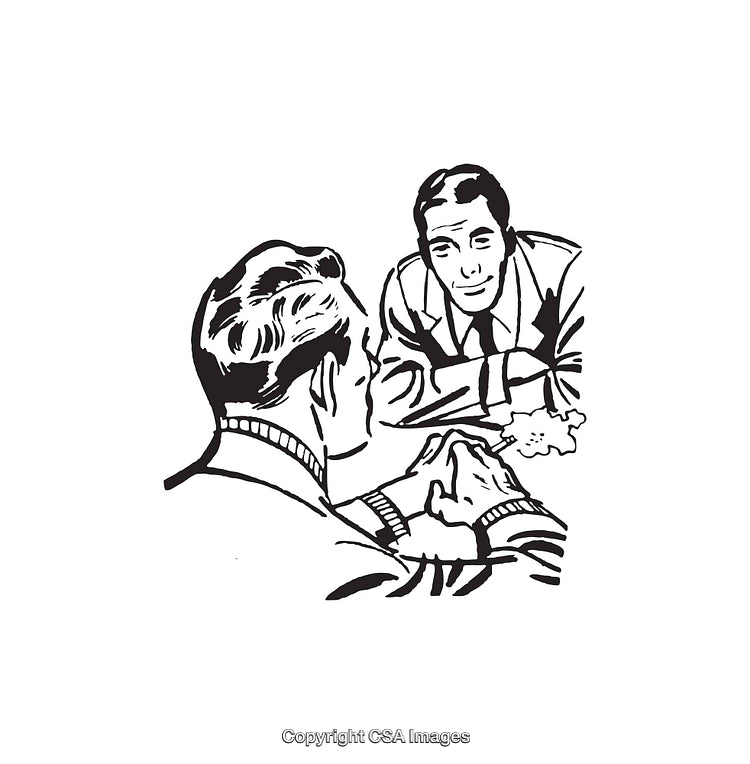 Vintage Illustration of Two Men Having a Professional Conversation