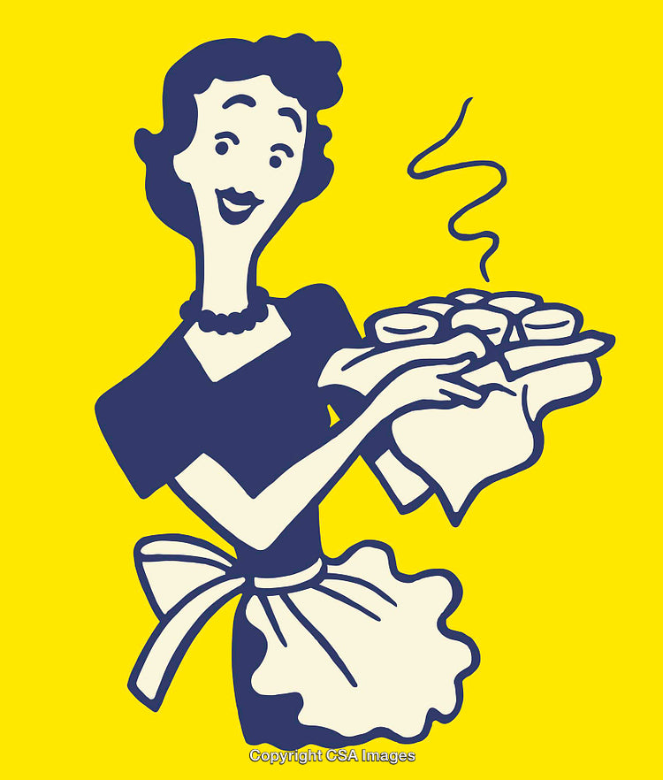 Retro Illustration of a Woman Carrying Freshly Baked Pastries with a Warm Smile