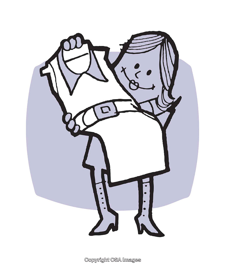 Cartoon Woman Holding Up a Stylish Blouse with Confidence