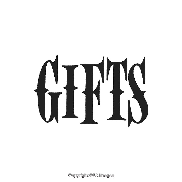 Bold Text Design Featuring The Word 'Gifts' on White Background