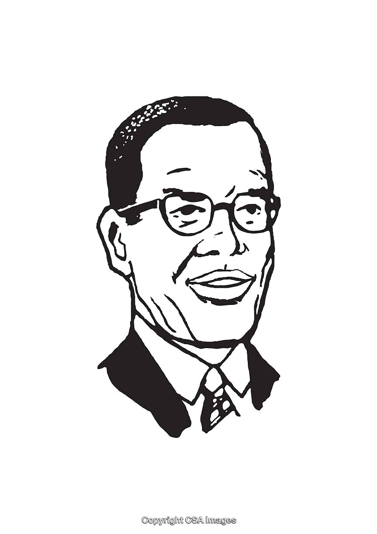 Black And White Line Art Illustration of a Smiling Man With Glasses