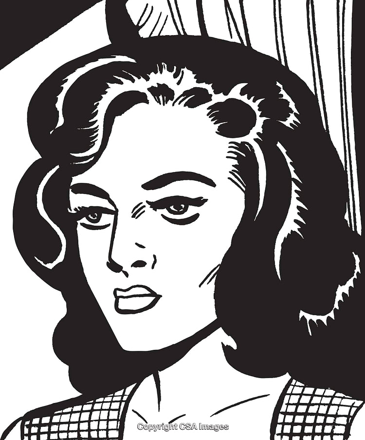 Black and White Pop Art Style Illustration of a Woman's Face