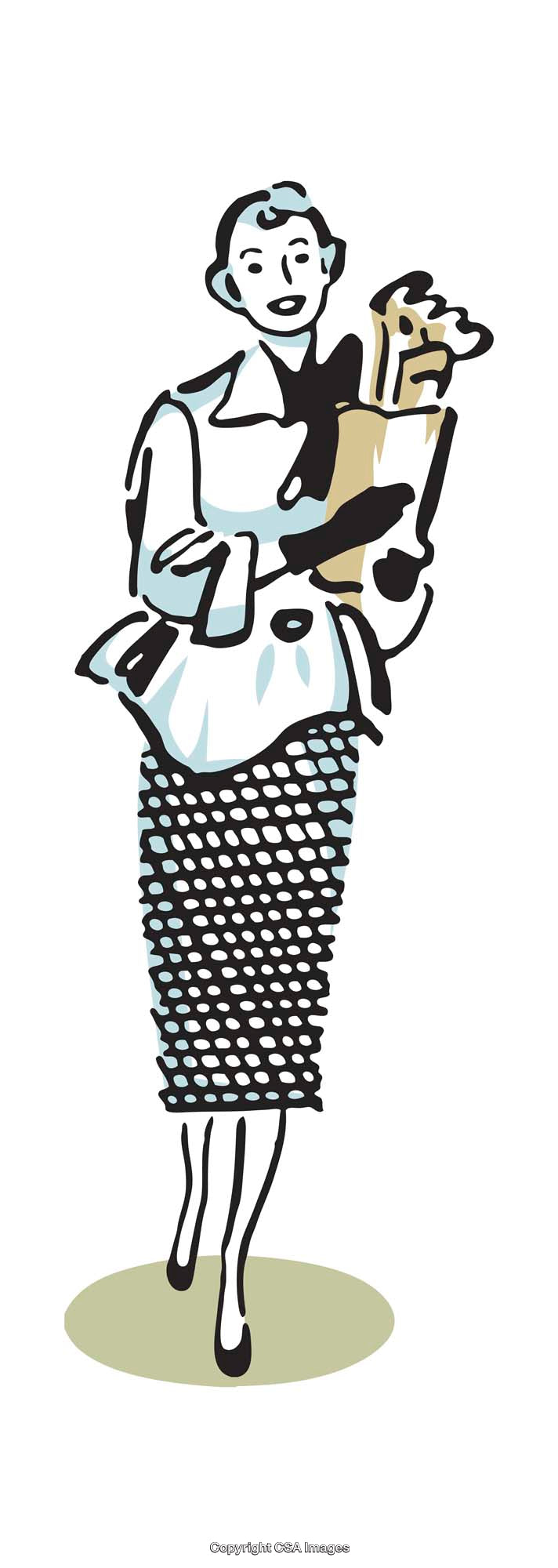 Retro Illustration of a Woman With Groceries in Graphical Style