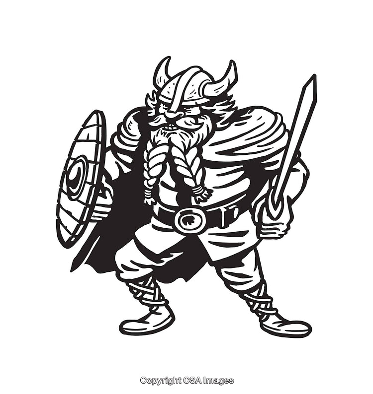 Black And White Viking Warrior Illustration With Shield And Sword