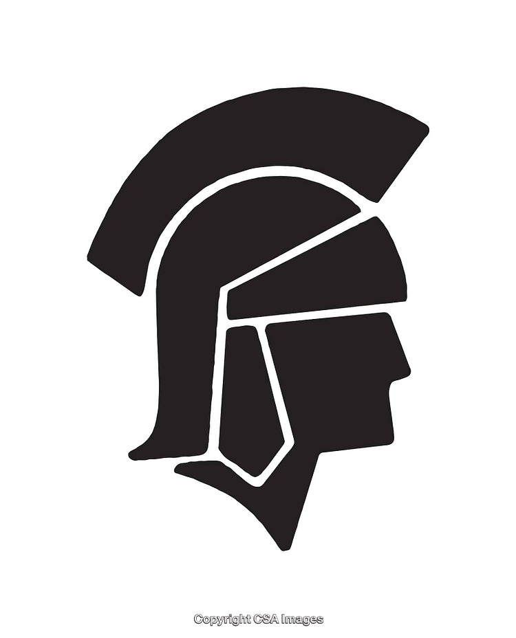 Black and White Icon of a Warrior Helmet Silhouette