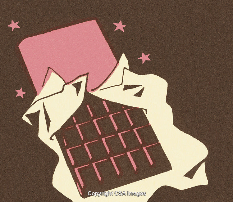 Illustrated Chocolate Bar in Wrapping with Stars in a Vintage Style