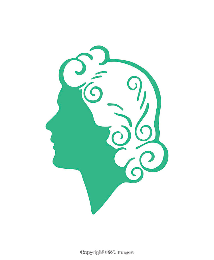 Silhouetted Icon of a Person's Profile Featuring Swirls and Details