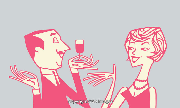 Vintage Style Cartoon of Couple Enjoying a Sophisticated Gathering