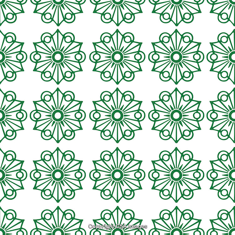 Green Geometric Pattern That Features Unique Flower-Like Abstract Designs
