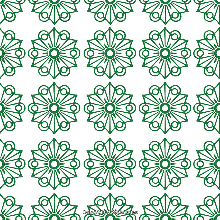 Green Geometric Pattern That Features Unique Flower-Like Abstract Designs