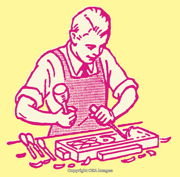 Vibrant Line Art of Craftsman Working on Artistic Project with Precision