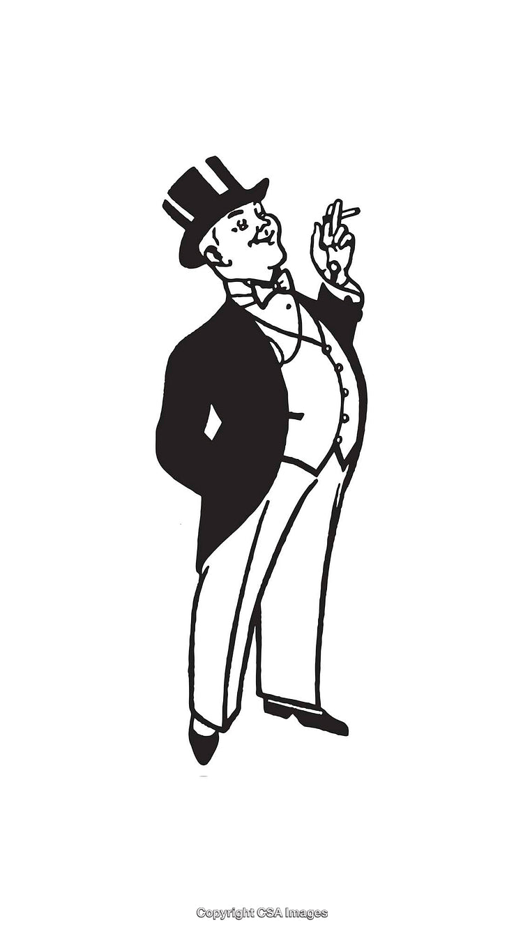 Classic Black and White Illustration of a Distinguished Gentleman in Tailcoat