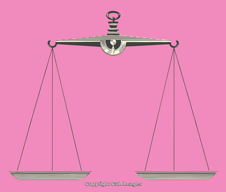 Minimalist Illustration of Vintage Scales of Justice on Pink Background