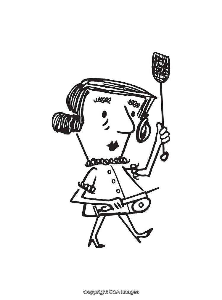 Hand-Drawn Cartoon Illustration of Woman Holding Kitchen Utensils
