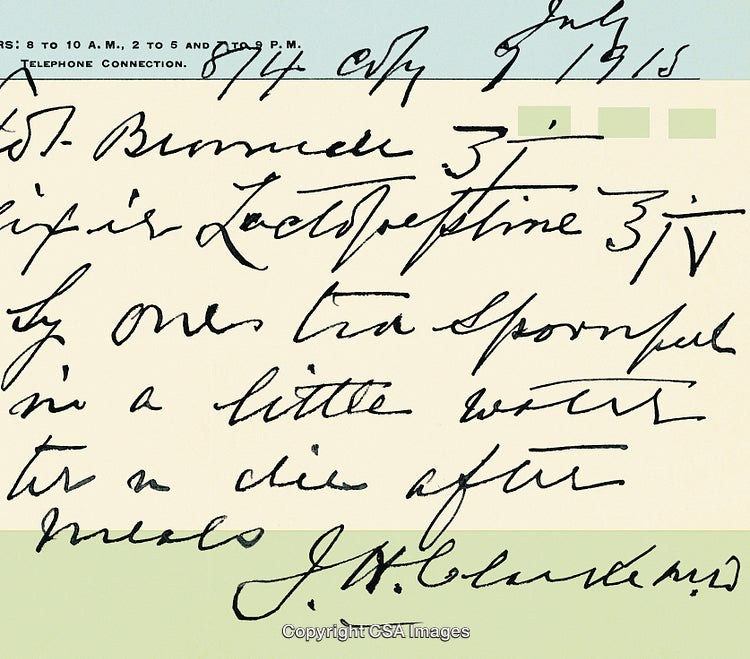 Vintage Handwritten Prescription Note Displaying Medical Recommendations and Instructions