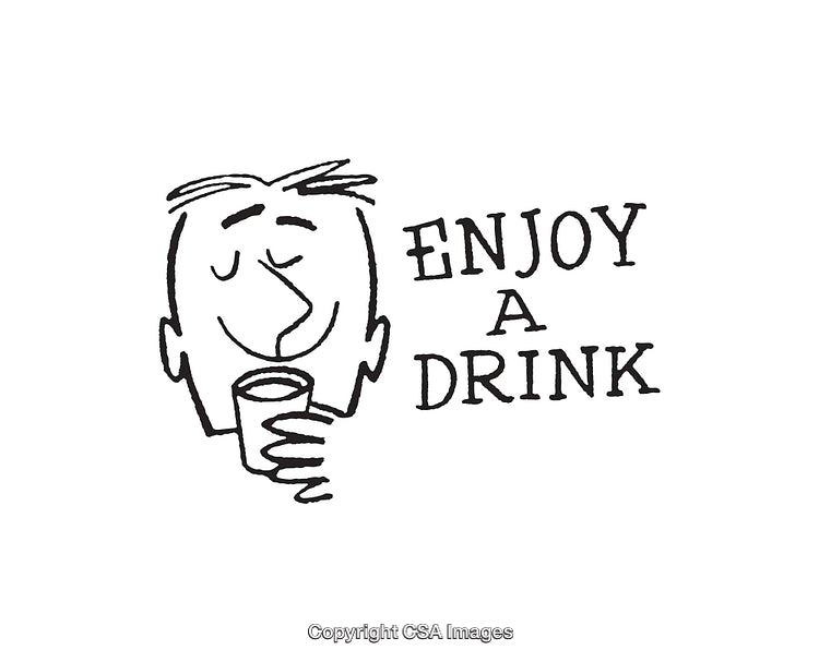Black and White Illustration of Enjoying a Drink with Text