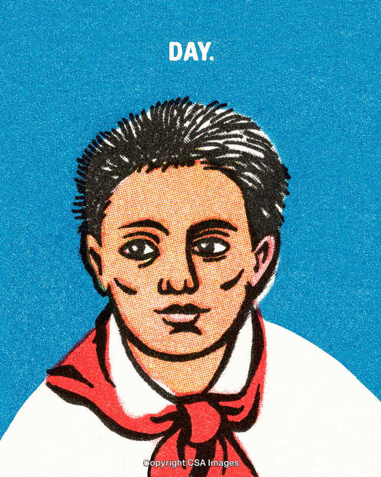 Stylized Illustration of a Young Person in a Red Scarf on Blue Background