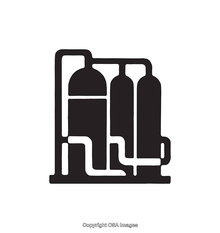 Black and White Industrial Machinery Icon with Cylinders and Pipelines