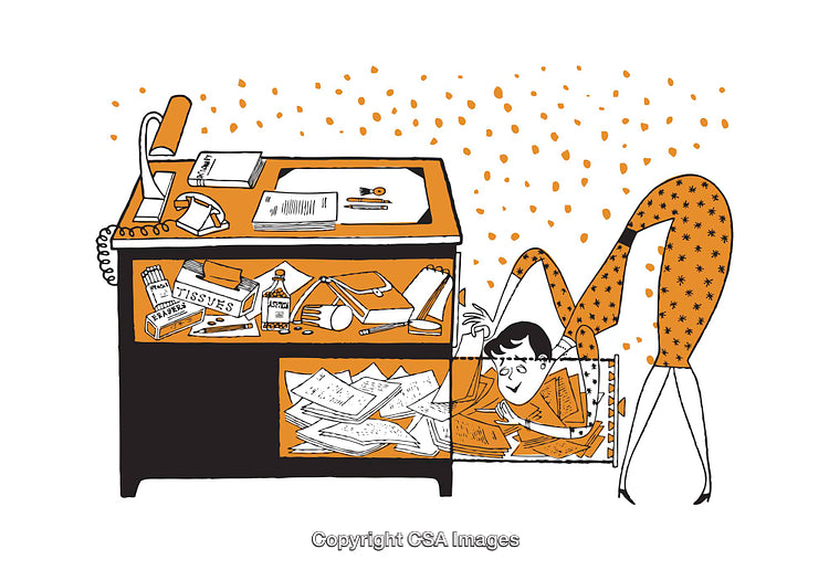 Whimsical Illustration of Organization Chaos With Desks and Personal Space