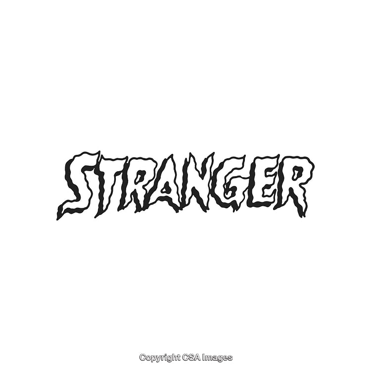 Distorted Black Text Style Art Depicting the Word Stranger on White Background