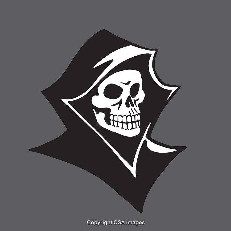 Illustrative Grim Reaper Skull with Cloaked Hood in Monochrome Style