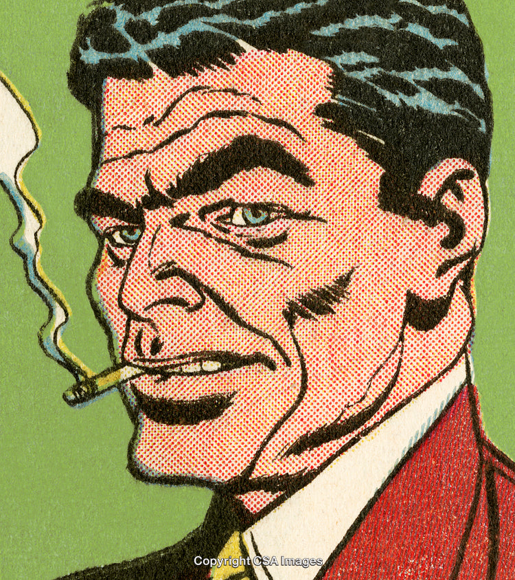 Retro Comic Style Portrait of a Smoking Man in Vibrant Illustration