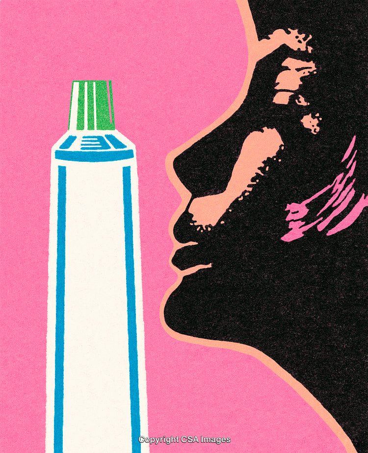 Vibrant Illustration of Profile Silhouette and Toothpaste on Bright Pink Background
