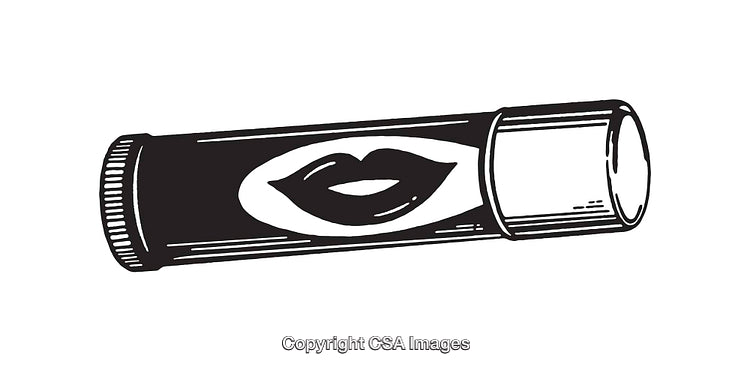 Black and White Line Art of Lip Balm Stick with Lip Icon