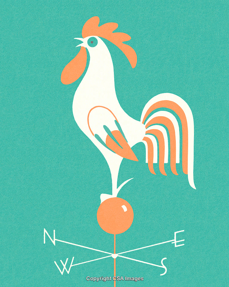 Stylized Illustration of a Weather Vane with Rooster Design on a Gradient Background