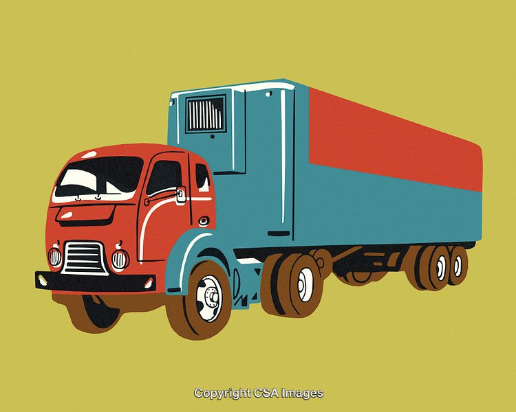 Retro Illustration of a Vintage Semi-Truck with a Bold Color Palette