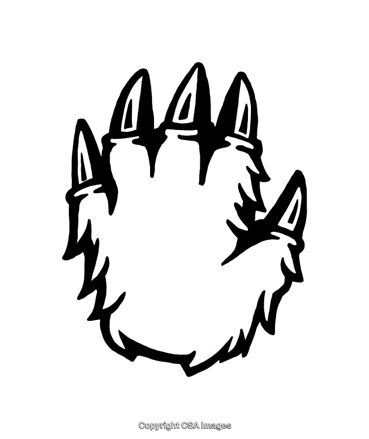 Black and White Illustration of a Furry Clawed Paw