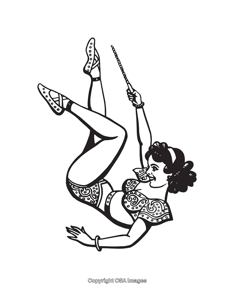 Retro Black and White Circus Acrobat Line Art Illustration