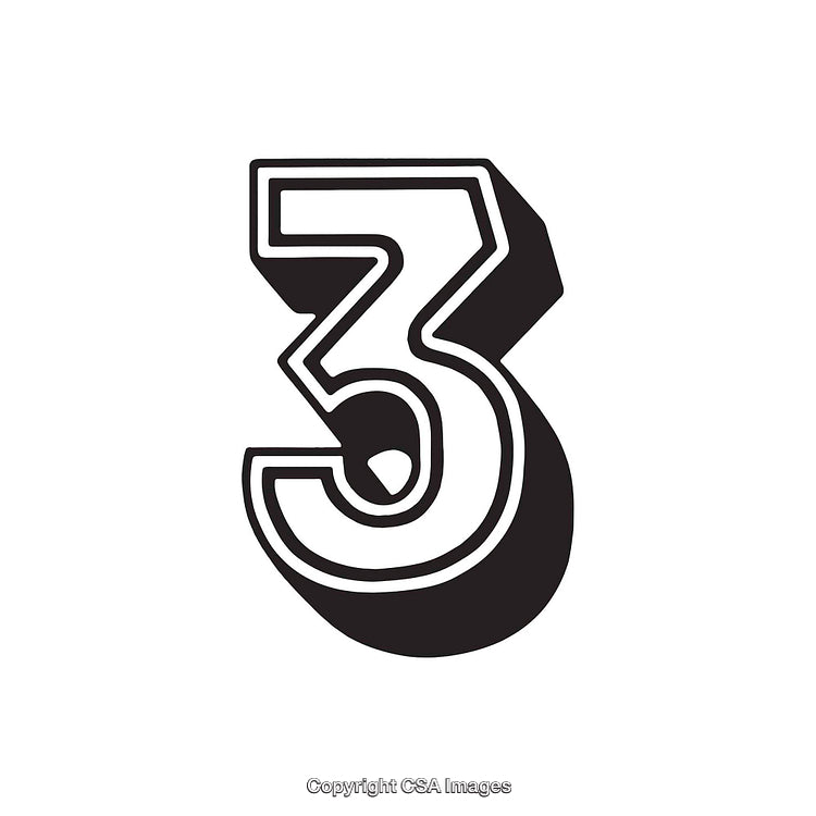 Bold Black And White Number Three With Shadow Design