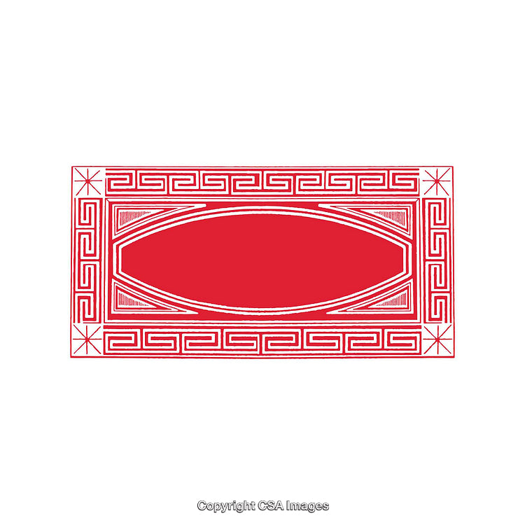 Red Decorative Frame with Geometric Greek Key Patterns in Intricate Border Design