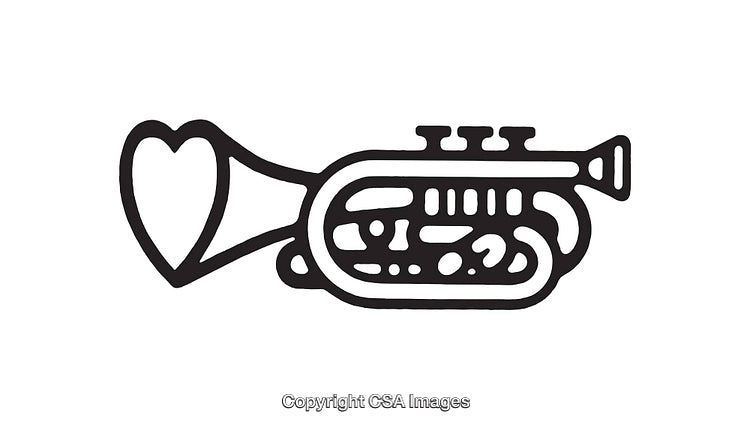 Heart Shaped Trumpet Icon in Black and White Minimalist Style